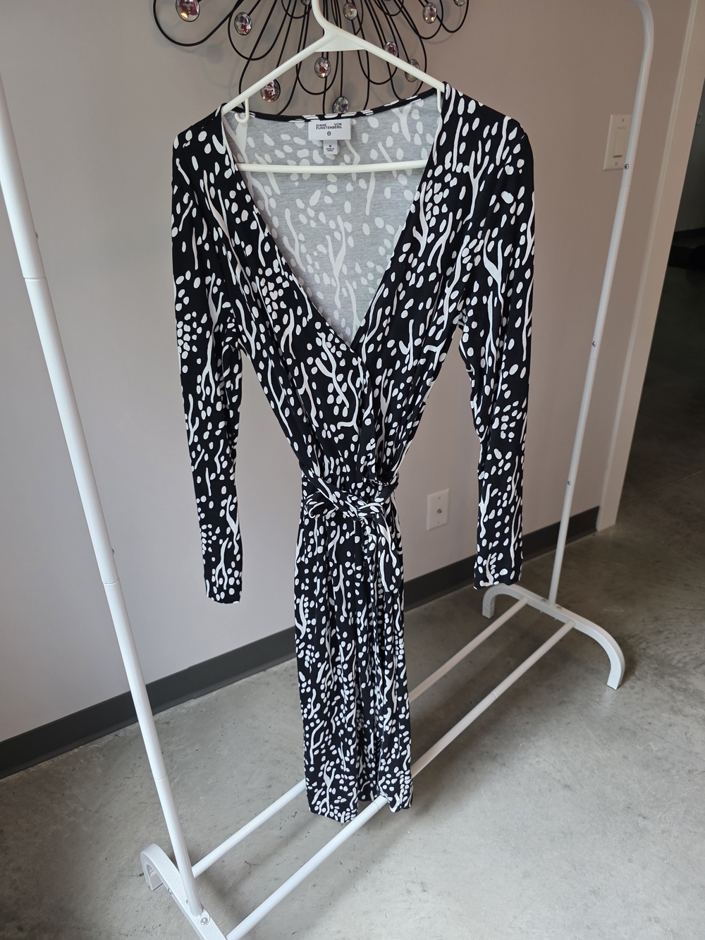 Diane Von Furstenberg Black and White Abstract Wrap Dress